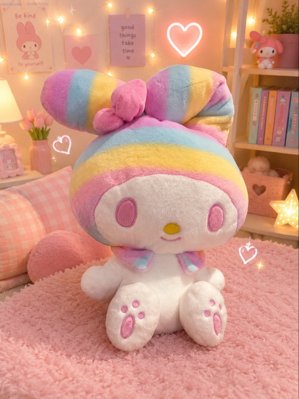 Huge Sanrio My Melody Plush - Pastel Rainbow Stripes